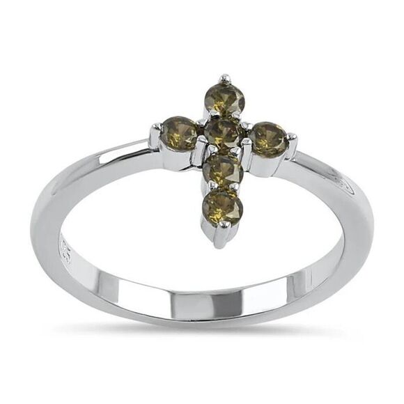 Sterling Silver Cross Peridot Ring Womens New - Picture 2 of 4